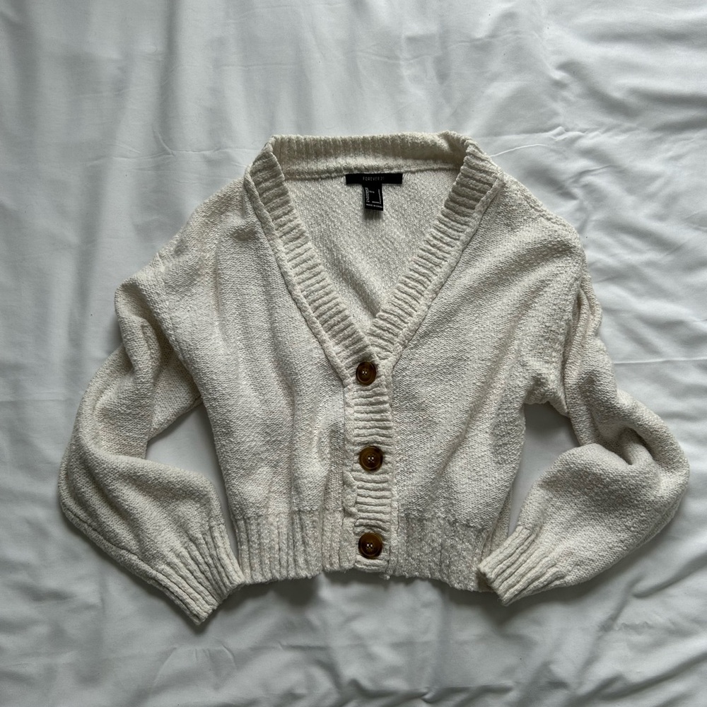 Forever 21 Cream Cardigan with Button Detail